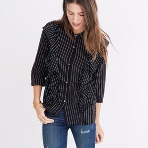 Madewell Striped Blank and White Ruffle Top (L)